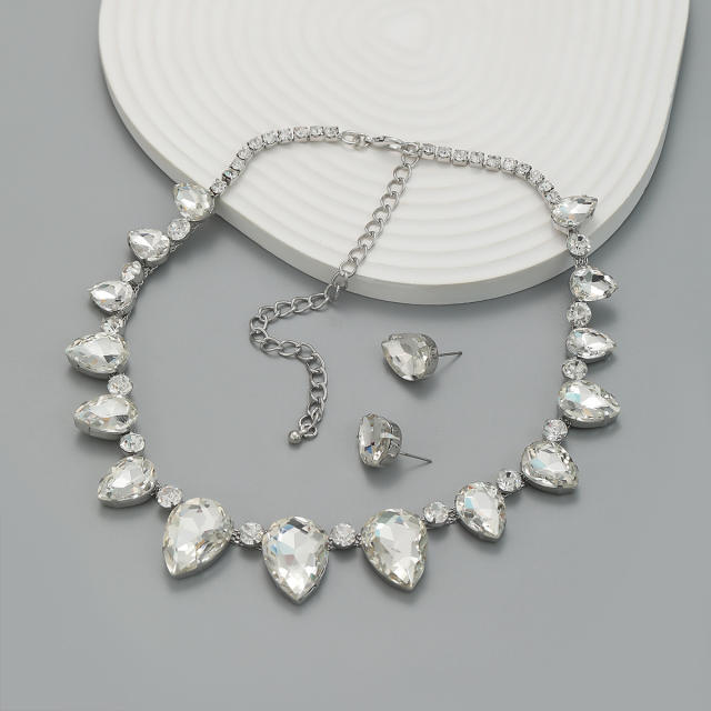 Popular glass crystal statement chunky prom party necklace set