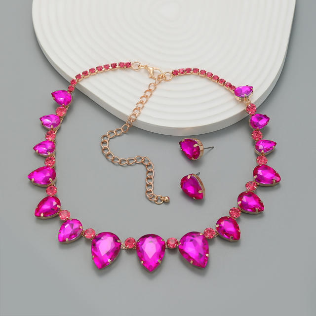 Popular glass crystal statement chunky prom party necklace set