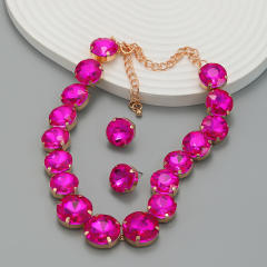 Chunky round shape glass crystal statement prom party necklace set