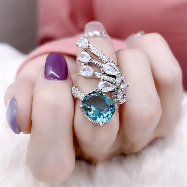 Luxury Aquamarine stone statement women finger rings