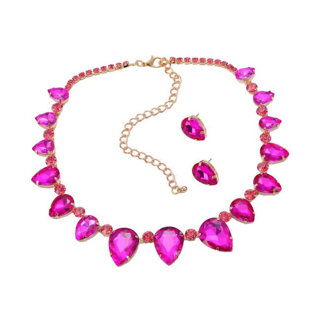 Popular glass crystal statement chunky prom party necklace set