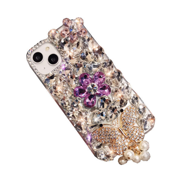 Luxury diamond butterfly colorful glass crystal phone case