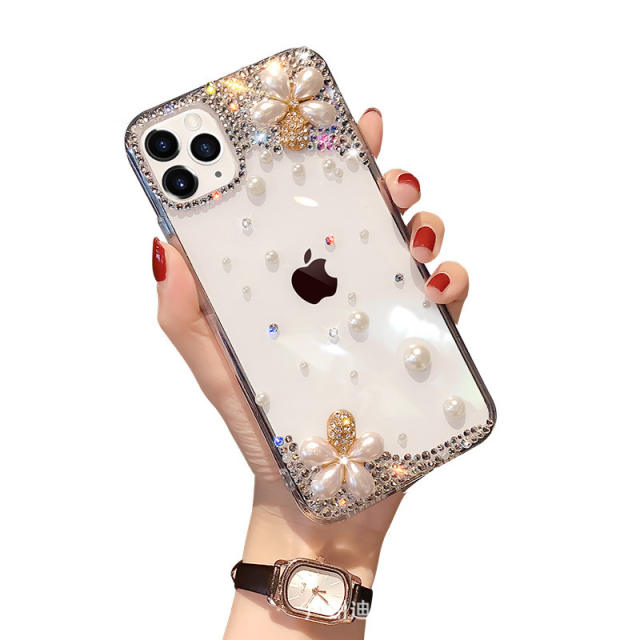 Creative clear diamond pearl flower phone case
