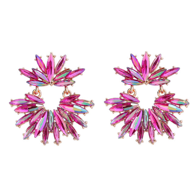 Delicate chunky color glass crystal statement dangle earrings