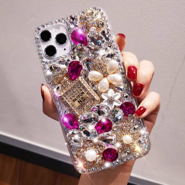 Luxury glass crystal statement perfume bottle phone case for iphone samsung