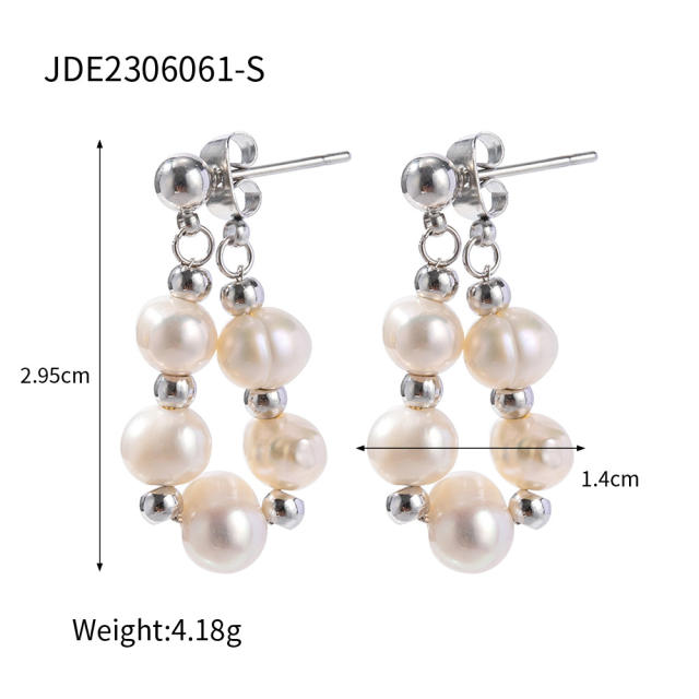 16K gold plated water pearl bead stainless steel earrings