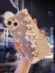 Creative diamond pearl flower clear phone case for iphone