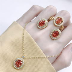 Delicate oval shape sweet orange crystal stone dainty necklace set