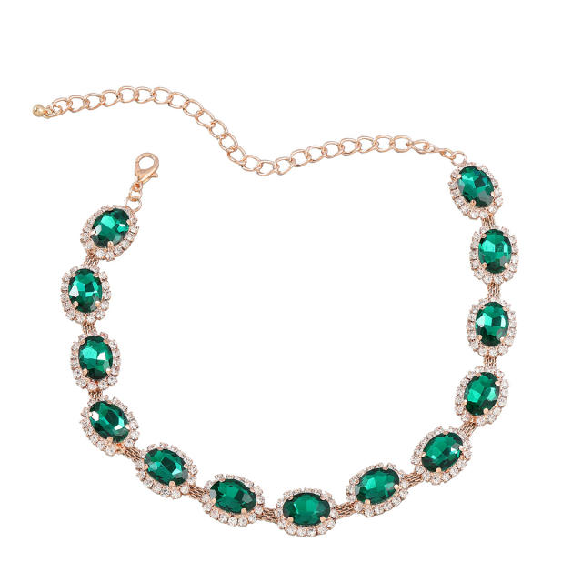 Luxury chunky color glass crystal statement choker necklace