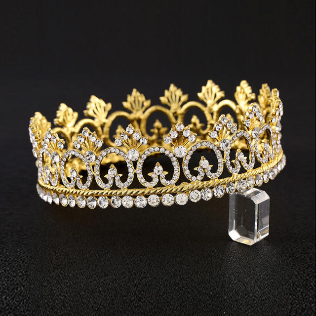 Delicate rhinestone gold color alloy crown for men