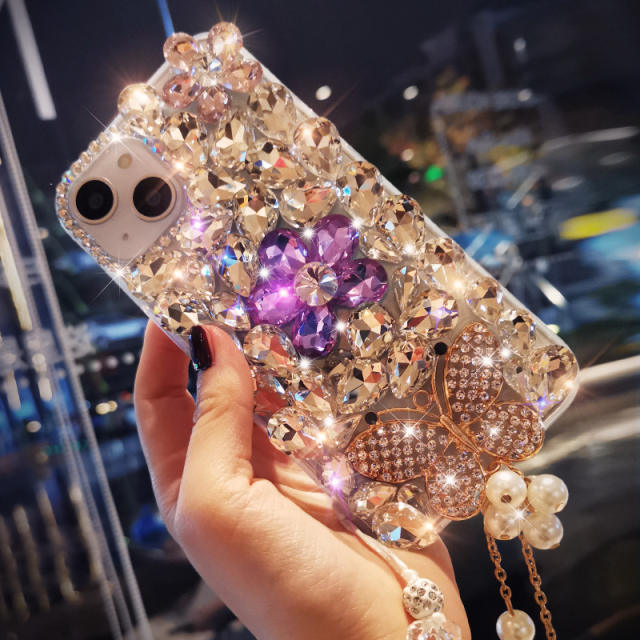 Luxury diamond butterfly colorful glass crystal phone case