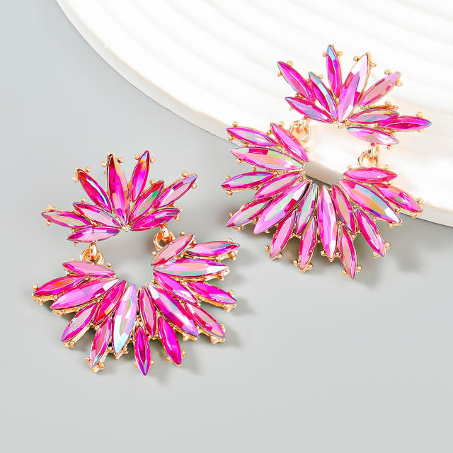 Delicate chunky color glass crystal statement dangle earrings