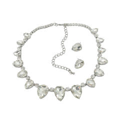 Popular glass crystal statement chunky prom party necklace set