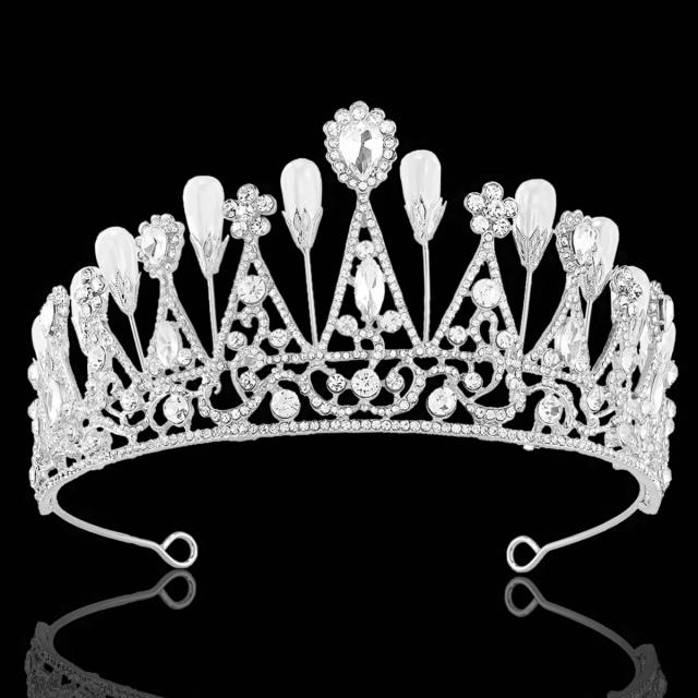 Elegant pearl rhinestone diamond wedding prom crown