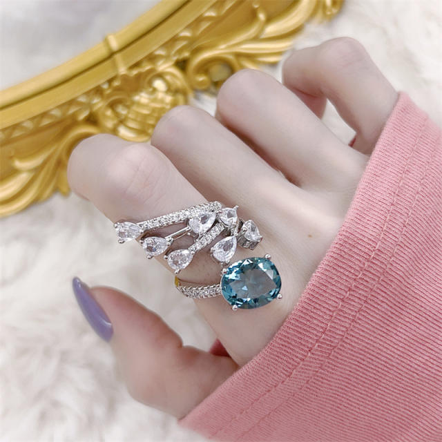 Luxury Aquamarine stone statement women finger rings