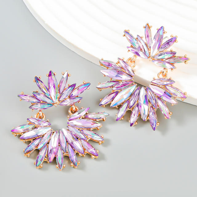Delicate chunky color glass crystal statement dangle earrings