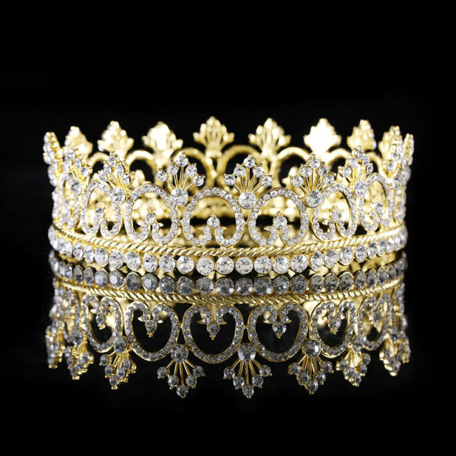 Delicate rhinestone gold color alloy crown for men