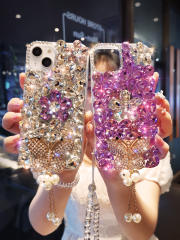Luxury diamond butterfly colorful glass crystal phone case