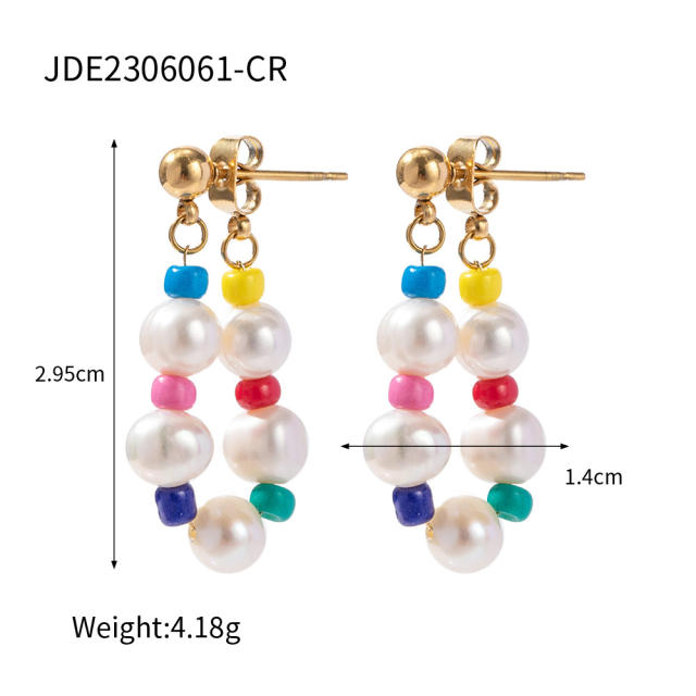 16K gold plated water pearl bead stainless steel earrings