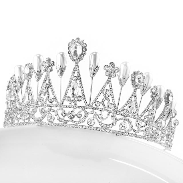 Elegant pearl rhinestone diamond wedding prom crown