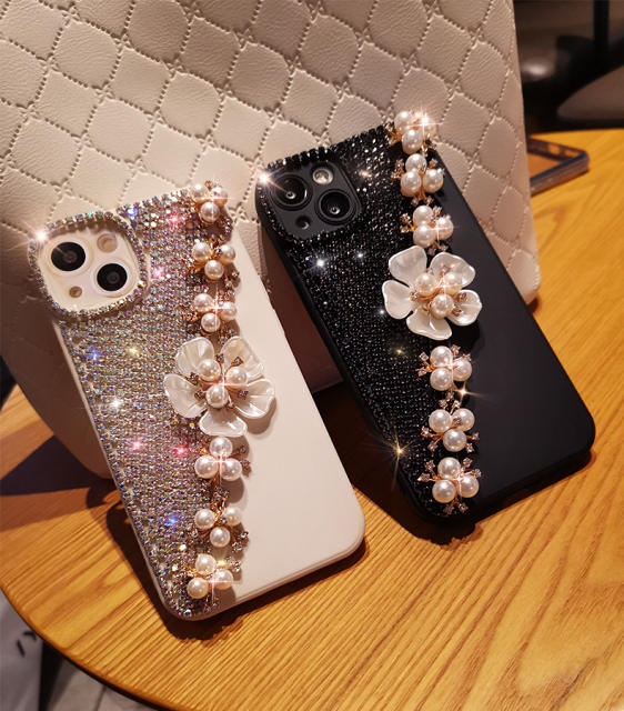 Creative diamond pearl flower clear phone case for iphone