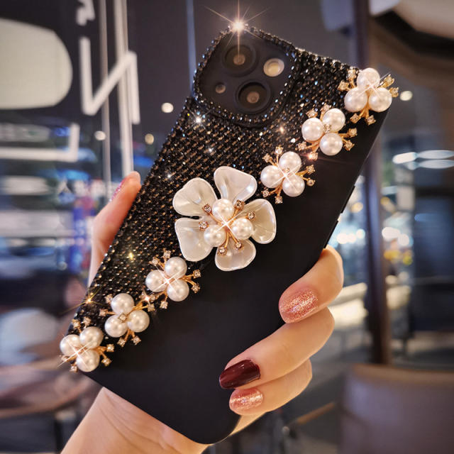 Creative diamond pearl flower clear phone case for iphone