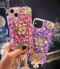 Luxury diamond butterfly colorful glass crystal phone case