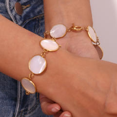Elegant natural mother shell stainless steel toggle bracelet