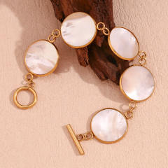 Elegant natural mother shell stainless steel toggle bracelet