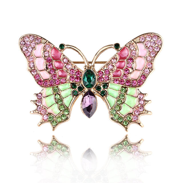 Vintage enamel colorful diamond butterfly brooch