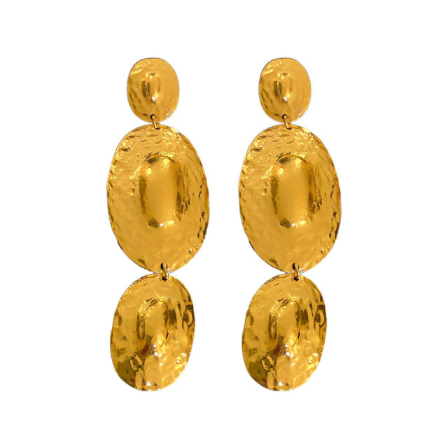 Chunky gold silver color metal geometric oval dangle earings