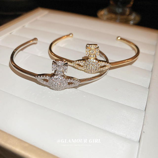 Delicate diamond Saturn classic bangle bracelet