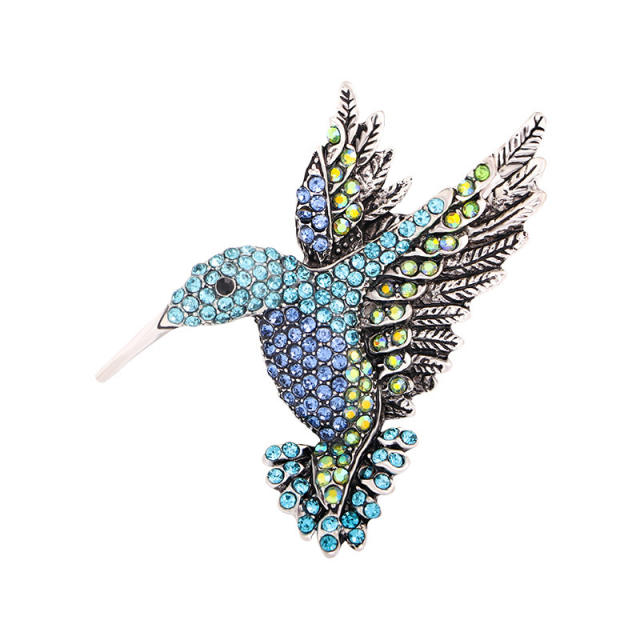 8 color full rhinestone hummingbird animal series brooch