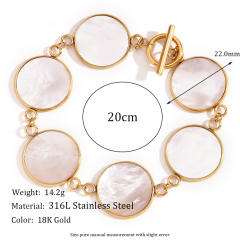 Elegant natural mother shell stainless steel toggle bracelet