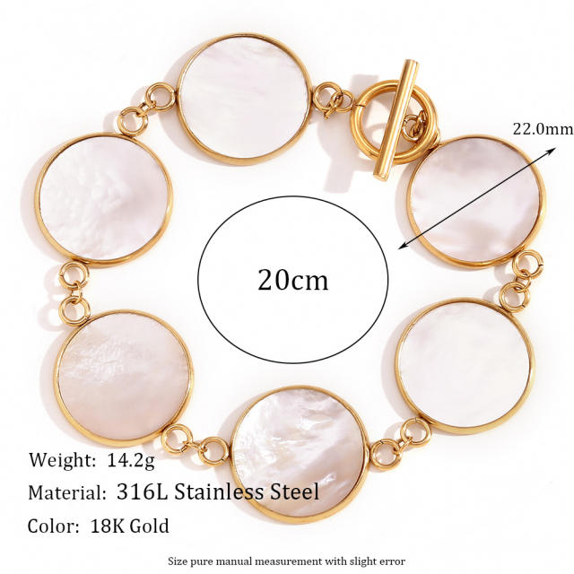 Elegant natural mother shell stainless steel toggle bracelet