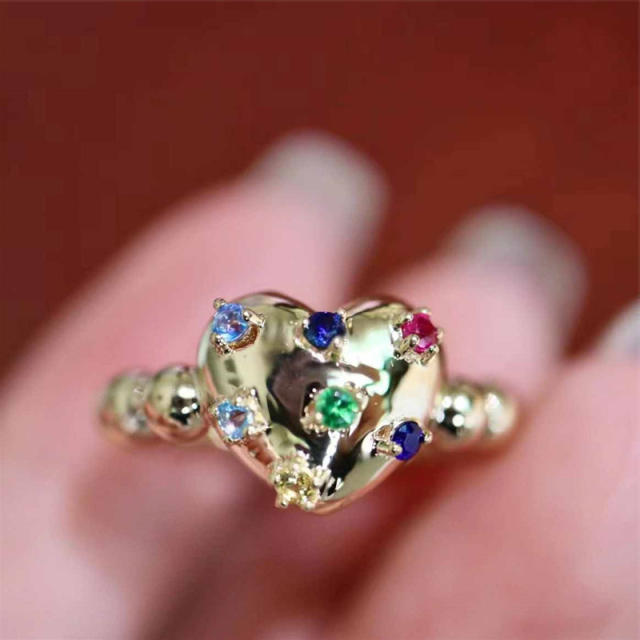 Vintage colorful cubic zircon gold plated heart finger rings