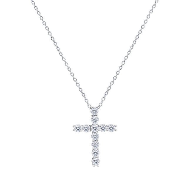 Diamond cross pendant stainless steel chain two layer necklace