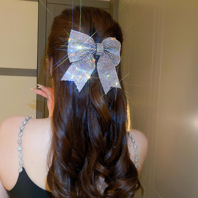 Delicate diamond bow large size french barrette hair clips