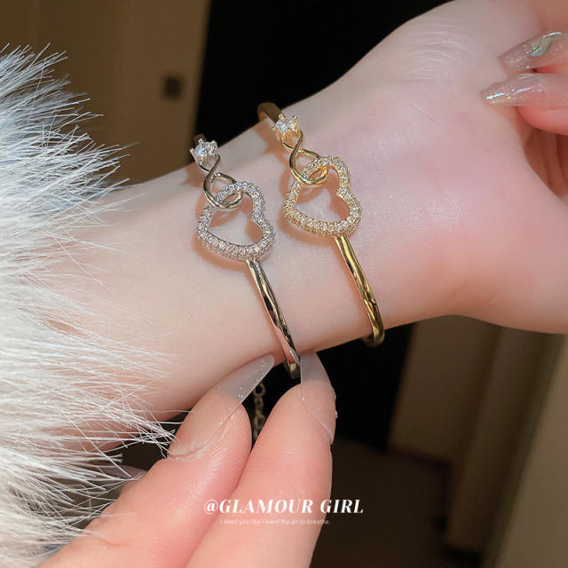 Delicate hollow out heart diamond bracelet