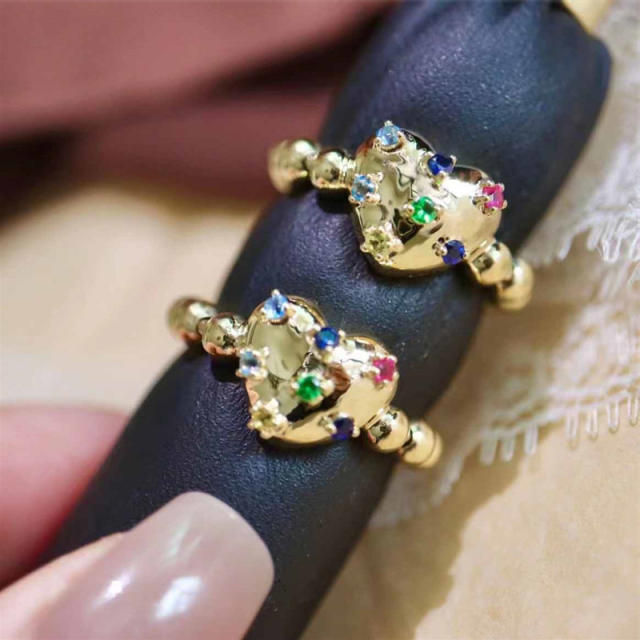 Vintage colorful cubic zircon gold plated heart finger rings