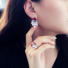 Luxury ruby cubic zircon statement earrings rings set