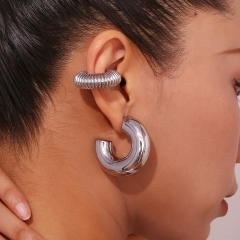 18K gold plated hollow out chunky bold stainless steel hoop earrings