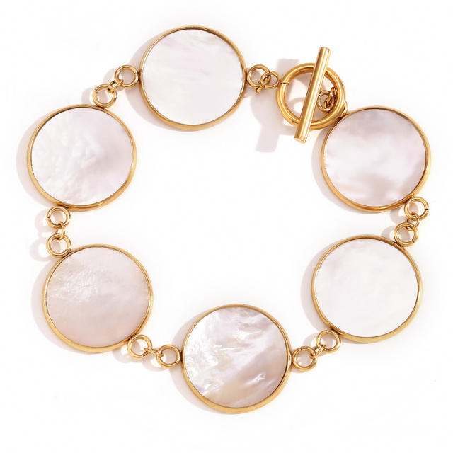 Elegant natural mother shell stainless steel toggle bracelet
