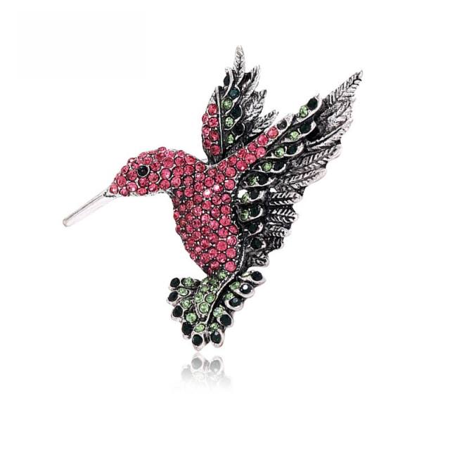 8 color full rhinestone hummingbird animal series brooch