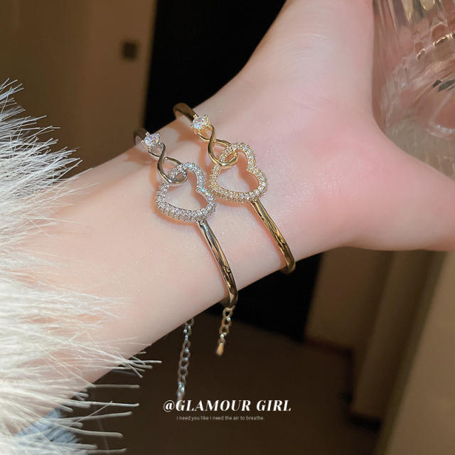 Delicate hollow out heart diamond bracelet