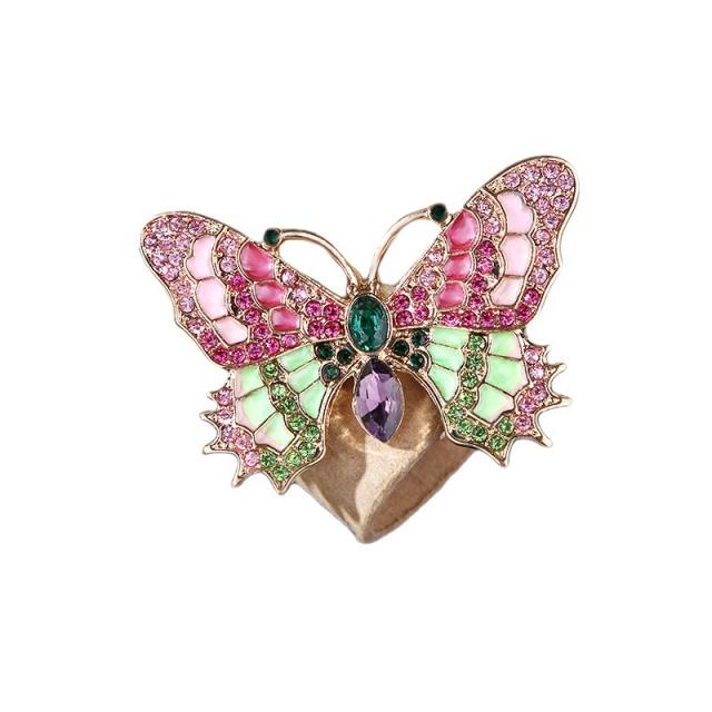 Vintage enamel colorful diamond butterfly brooch