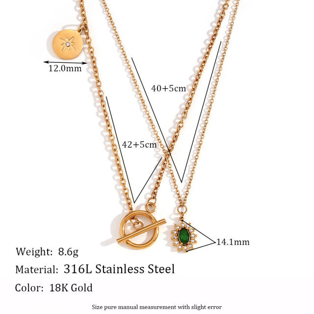 Delicate two layer toggle chain stainless steel necklace