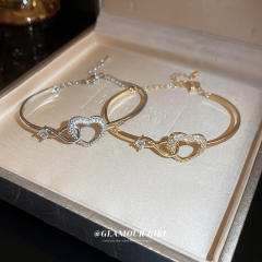 Delicate hollow out heart diamond bracelet