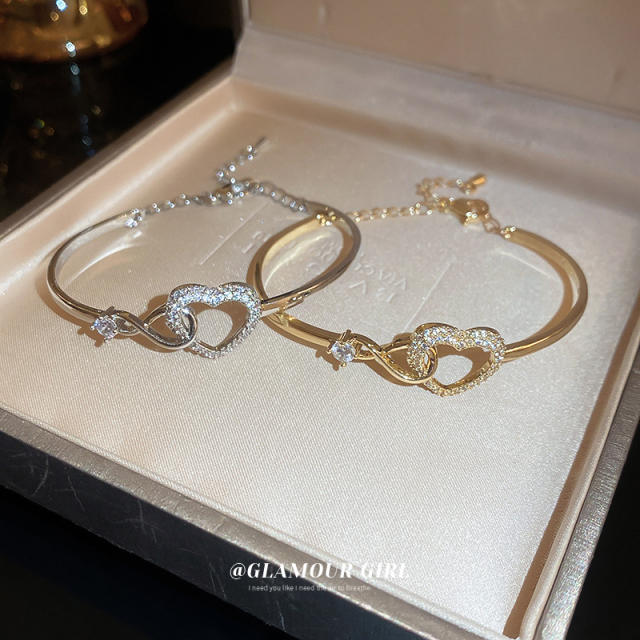 Delicate hollow out heart diamond bracelet