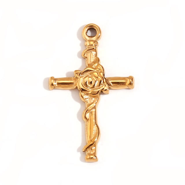 Vintage 18k gold plated stainless steel coin pray hand sun cross diy necklace pendant